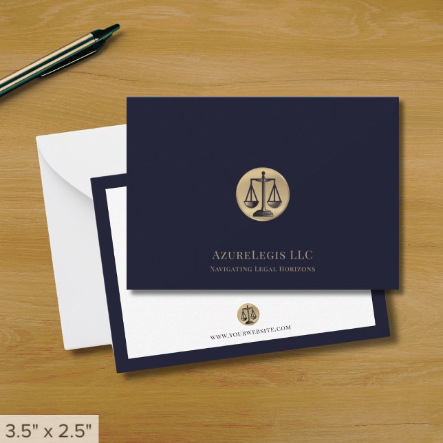 Navy Gold Justice Scale Legal Note Card (Creator Uploaded)