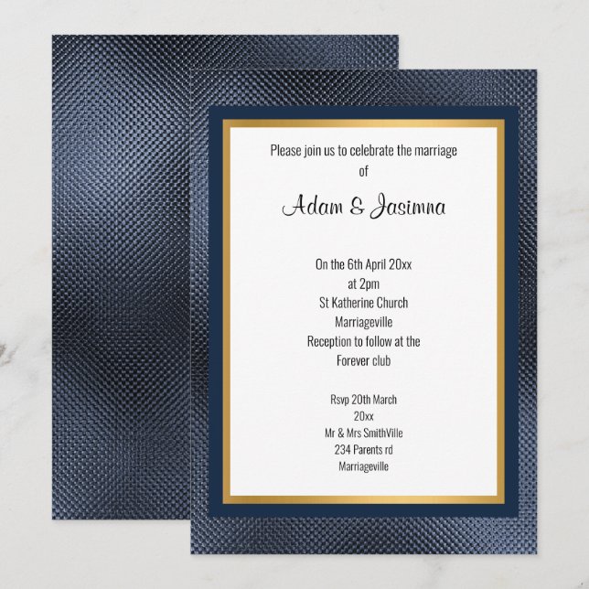 NAVY GOLD LAYERED EMBOSSED WEDDING INVITATION (Front/Back)