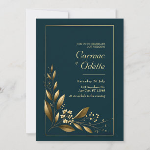 Navy Gold Leaf Botanical Wedding Invitation