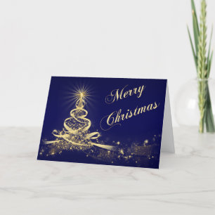 Navy, Gold Lighted Tree Corporate Christmas Card