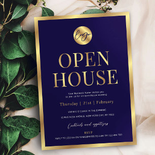 Navy & Gold Logo Modern Business Open House Invitation