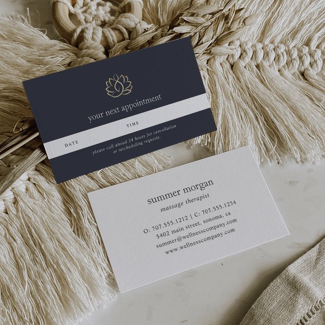 Navy & Gold Lotus Logo | Wellness Massage Spa Appointment Card (Creator Uploaded)
