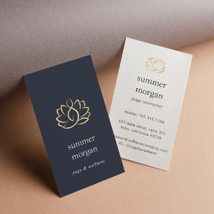 Navy & Gold Lotus Logo   Yoga Wellness Massage Business Card