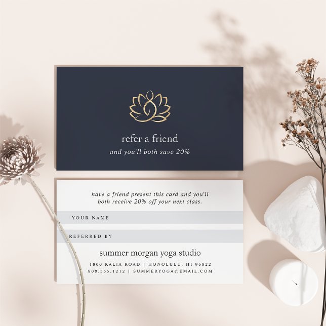 Navy & Gold Lotus Logo | Yoga Wellness Spa Referral Card (Creator Uploaded)