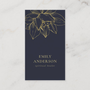 NAVY GOLD LOTUS SIMPLE REIKI SPIRITUAL HEALER BUSINESS CARD