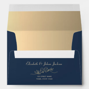 Navy Gold Lovebirds Wedding Envelope