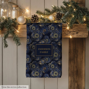 Navy Gold Lux Towel Custom Name Floral Accent
