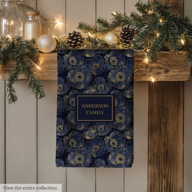 Navy Gold Lux Towel Custom Name Floral Accent (Navy Gold Lux Towel Custom Name Floral Accent)
