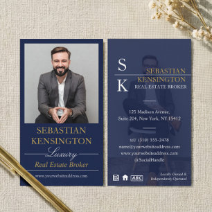 Navy Gold Luxury Real Estate Broker Professional Business Card