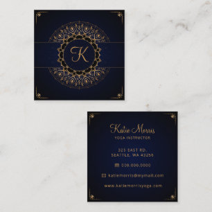 Navy Gold Mandala Elegant Yoga Instructor Square Business Card