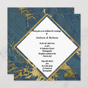 Navy Gold Marble Inspired Abstract Gold 2 Wedding Invitation
