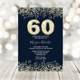 Navy & Gold Mens or Womans 60th Birthday Party Invitation