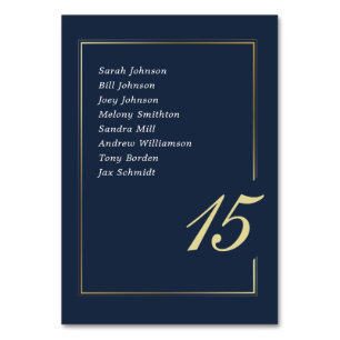 Navy Gold Minimal Border Script Typography Wedding Table Number