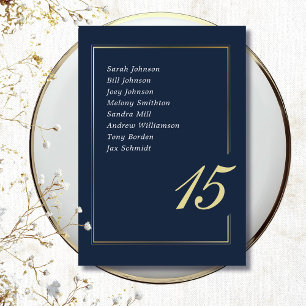 Navy Gold Minimal Border Script Typography Wedding Table Number