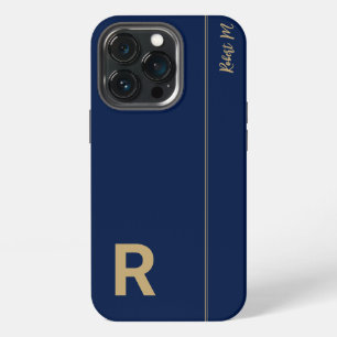 Navy & Gold Minimal Modern Initial Monogram iPhone 13 Pro Case