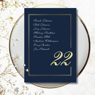 Navy Gold Minimal Script Calligraphy Wedding Table Number