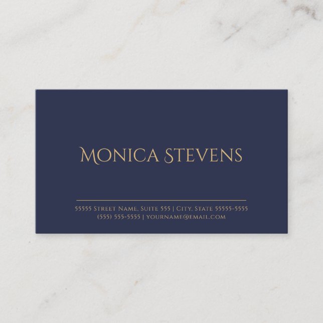 Navy Gold Minimalist Name Design Business Card (Front)