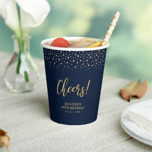 Navy & Gold Modern Confetti Adult Birthday Party Paper Cups