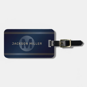 Navy gold modern simple personalised monogram luggage tag
