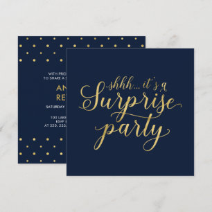 Navy & Gold Modern Surprise Retirement Party Invitation