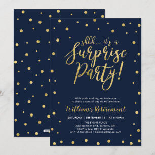 Navy & Gold   Modern Surprise Retirement Party Invitation