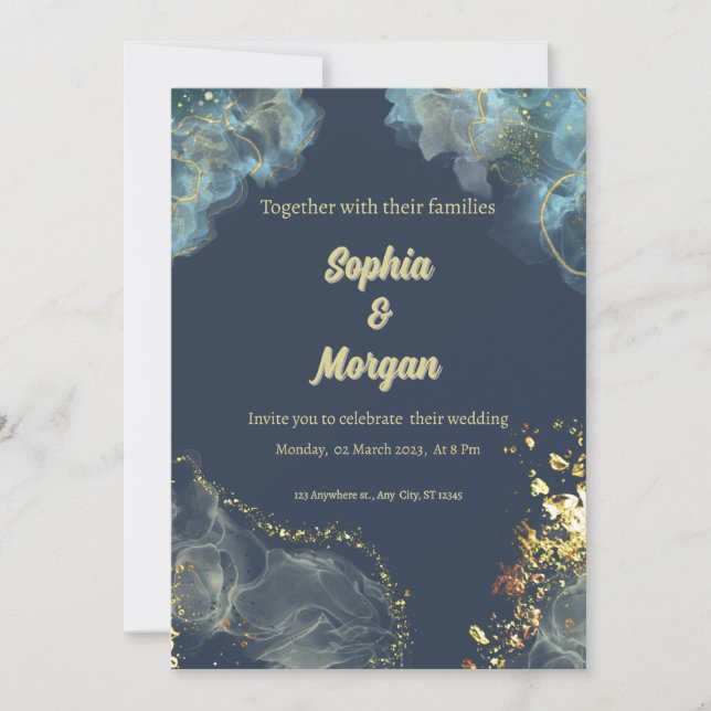 Navy Gold Modern Wedding Invitation (Front)
