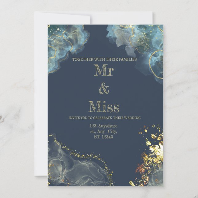 Navy Gold Modern Wedding Invitation (Front)
