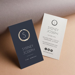 Navy & Gold Monogram Necklace Logo Jewellery Business Card