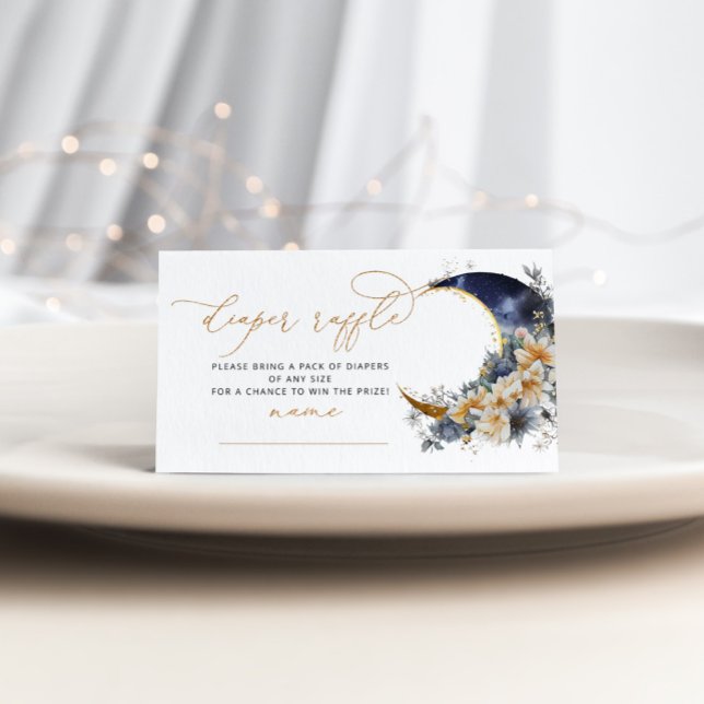 Navy gold moon floral diaper raffle ticket enclosure card (Creator Uploaded)