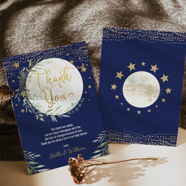 Navy Gold Moon & Stars Baby Shower Thank You Card (Creator Uploaded)