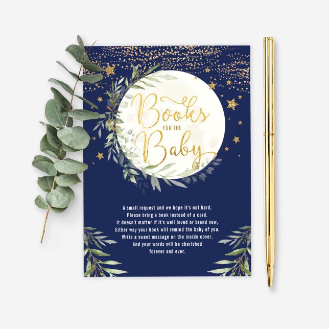 Navy Gold Moon Twinkle Star Books for Baby Enclosure Card (Creator Uploaded)