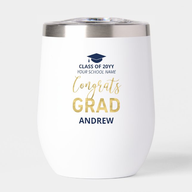 Navy & Gold | Name Congrats Grad Graduation Gift (Front)