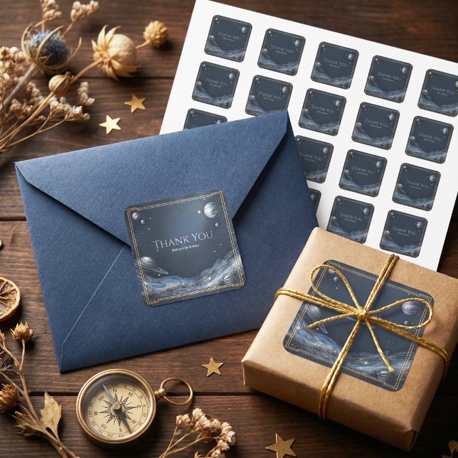 Navy Gold Nebula Galaxy Planet Border Square Sticker (Creator Uploaded)