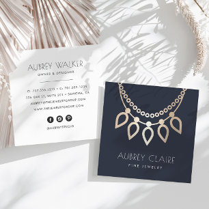 Navy & Gold Necklace Jeweller Logo Square Business Card