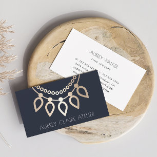 Navy & Gold Necklace Logo Jewellery Design Business Card