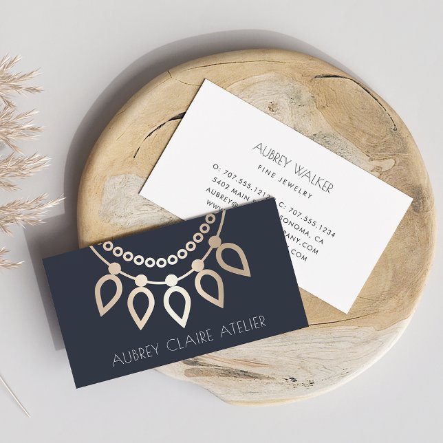 Navy & Gold Necklace Logo | Jewellery Design Business Card (Creator Uploaded)