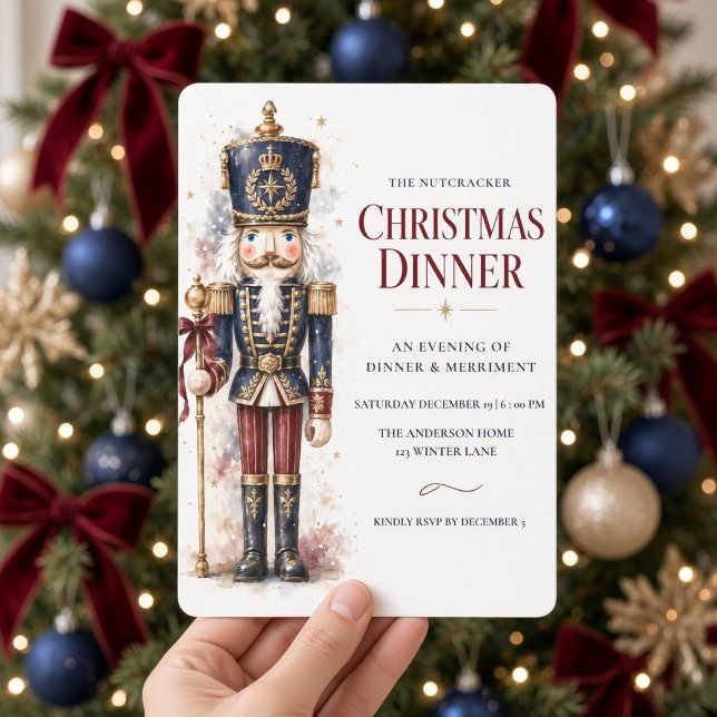 Navy Gold Nutcracker Christmas Dinner Invitation (Creator Uploaded)