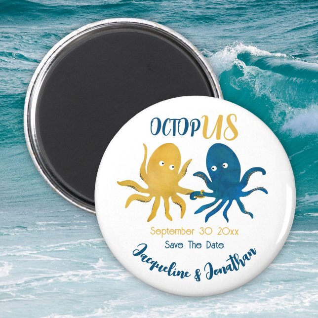 Navy Gold Octopus Nautical Wedding Save The Date Magnet (Creator Uploaded)