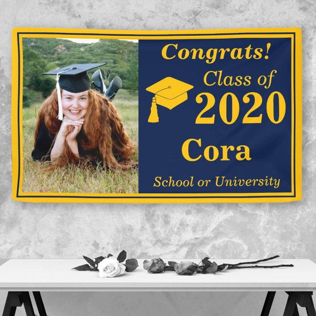 Navy Gold One Photo Class of 2024 Graduation Banner (Creator Uploaded)
