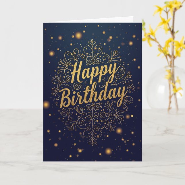 Navy Gold Ornate Birthday Card (Yellow Flower)