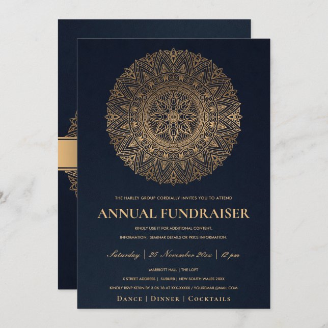 NAVY GOLD ORNATE MANDALA CORPORATE PARTY EVENT INVITATION (Front/Back)