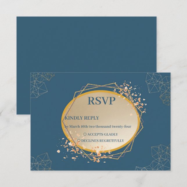 Navy Gold Oval Floral Boho RSVP Card (Front/Back)