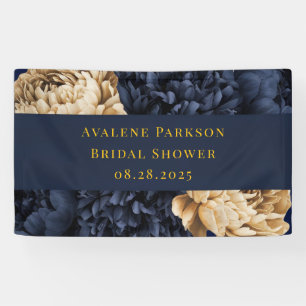 Navy Gold Painted Peony Wedding Banner