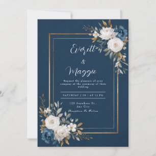 Navy & Gold Peony Wedding Invitation