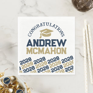 Navy & Gold Personalised Graduation Party Paper Napkin