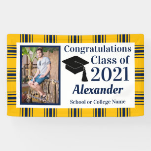 Navy Gold Plaid School Colours Graduation Banner