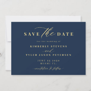 Navy gold QR code simple elegant wedding Save The Date