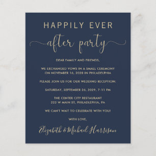 Navy Gold  QR Code Wedding Reception Invite