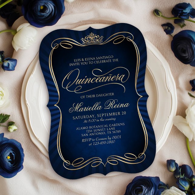 Navy Gold Quinceañera Invitation (Creator Uploaded)