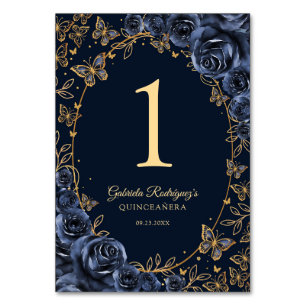 Navy Gold Quinceanera Table Number